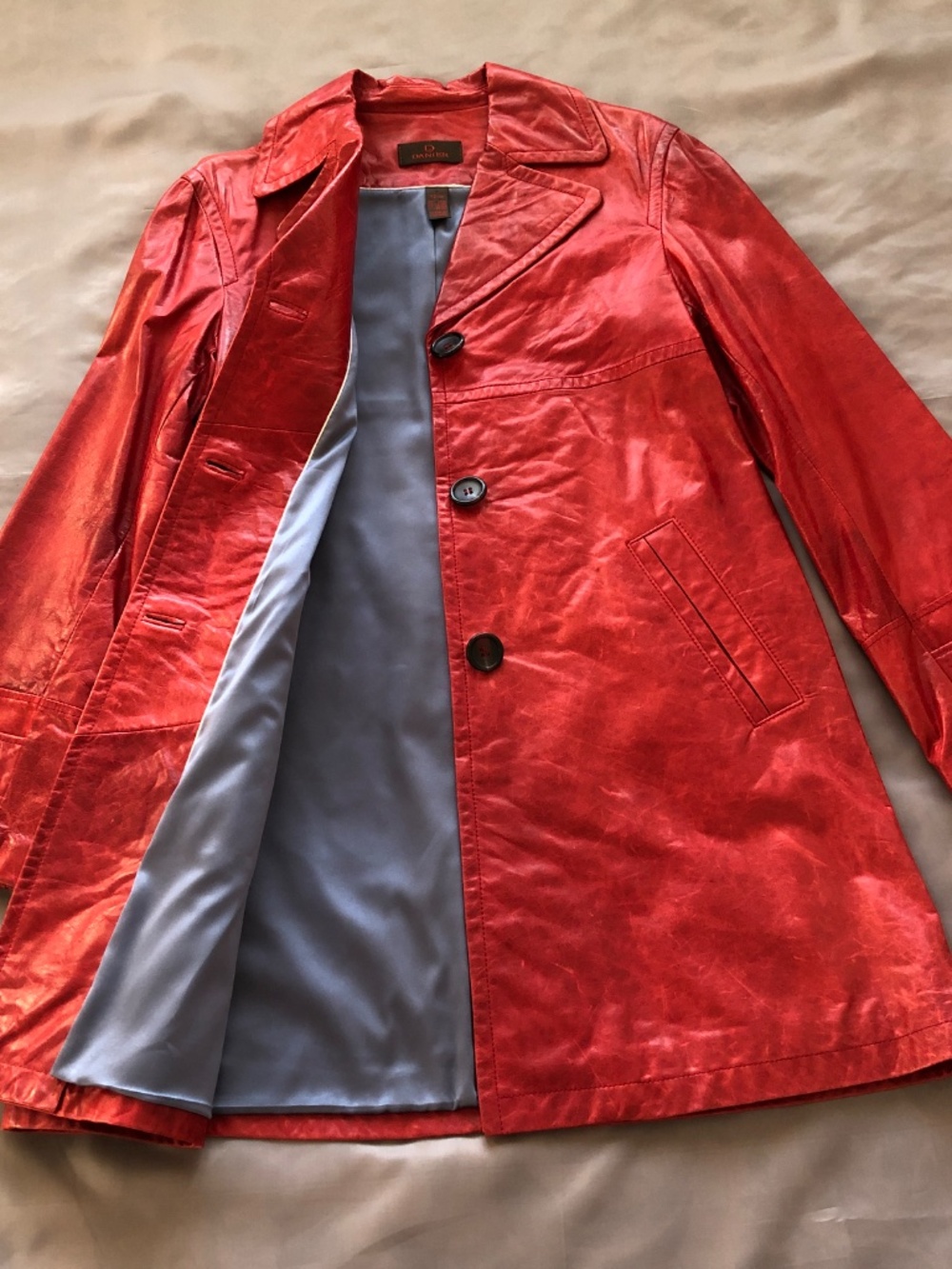 Danier Red Trench Style Leather Coat - Picture 2 of 8
